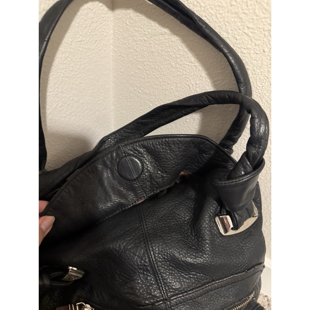 B. Makowsky Black Pebbled Leather Multi Pocket Hobo Bag Y2K Boho Shoulder Purse - Picture 2 of 9